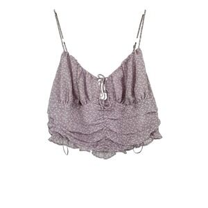 NWT Mahina Lilac Floral Chiffon Ruffle Trim Crop Top Cami Babydoll Y2K L Zipper